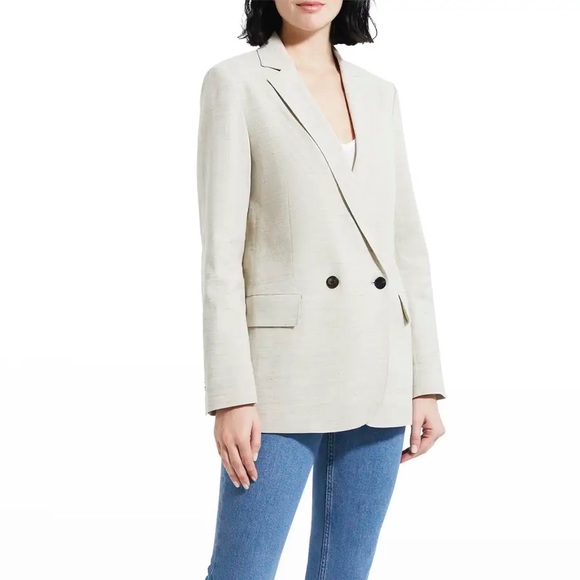 🔥THEORY Boy Double-Breasted Stretch Linen-Blend Blazer Size 6 in Oat Melange 🔥 - Picture 6 of 16